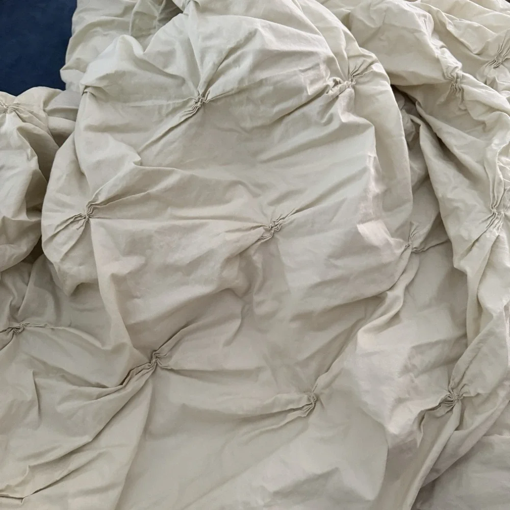 West Elm King Pintuck Duvet Cover Set Standard Shams 3 PCS Celery Organic Cotton